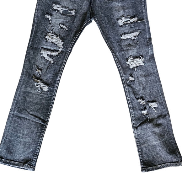 Men’s Slim Taper Fit Distressed Black/Gray Denim Jeans Size 42x32 - Picture 2 of 9
